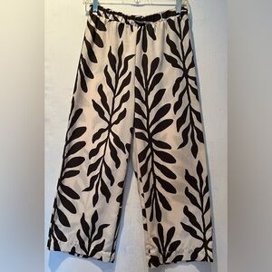 Primark Black Leaf-Print Wide Leg Pants